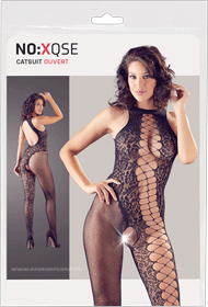 Catsuit Ouvert, dans diverses structures de maille et optique de dentelle S-L